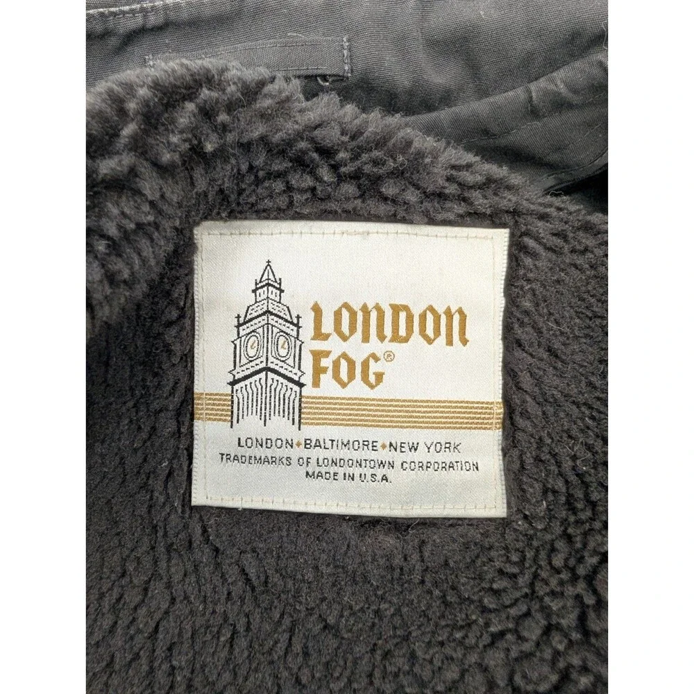 London Fog Black Vintage Faux Fur Lined Classic Trench Coat Mens 38 Short